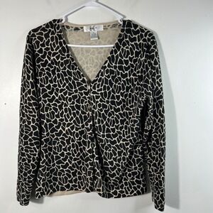 Womens Kikit Animal Print Cardigan Button Ramie Cotton Tan Black M